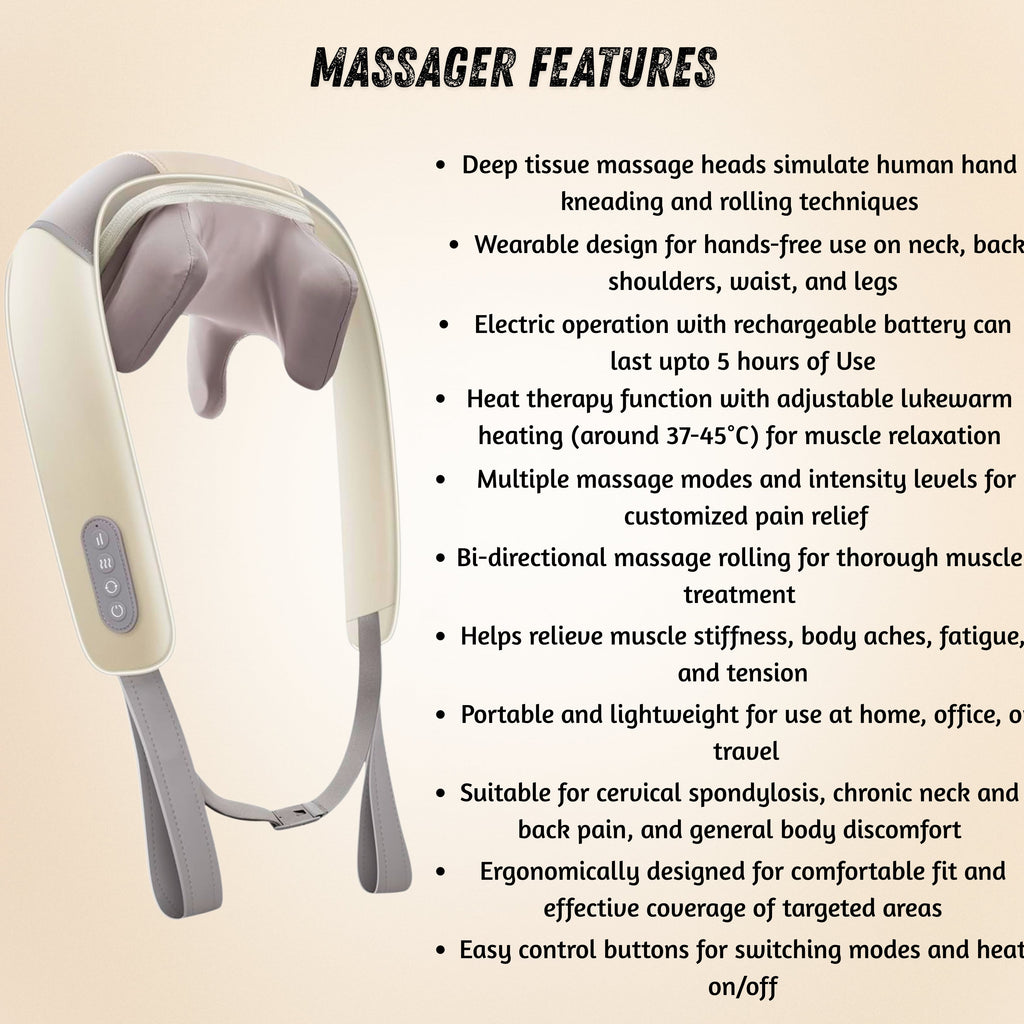 Neck Massager – Relaxation & Pain Relief Anytime, Anywhere, Soothe stiff muscles and relieve tension with this portable neck massager—perfect for home, office, or travel.