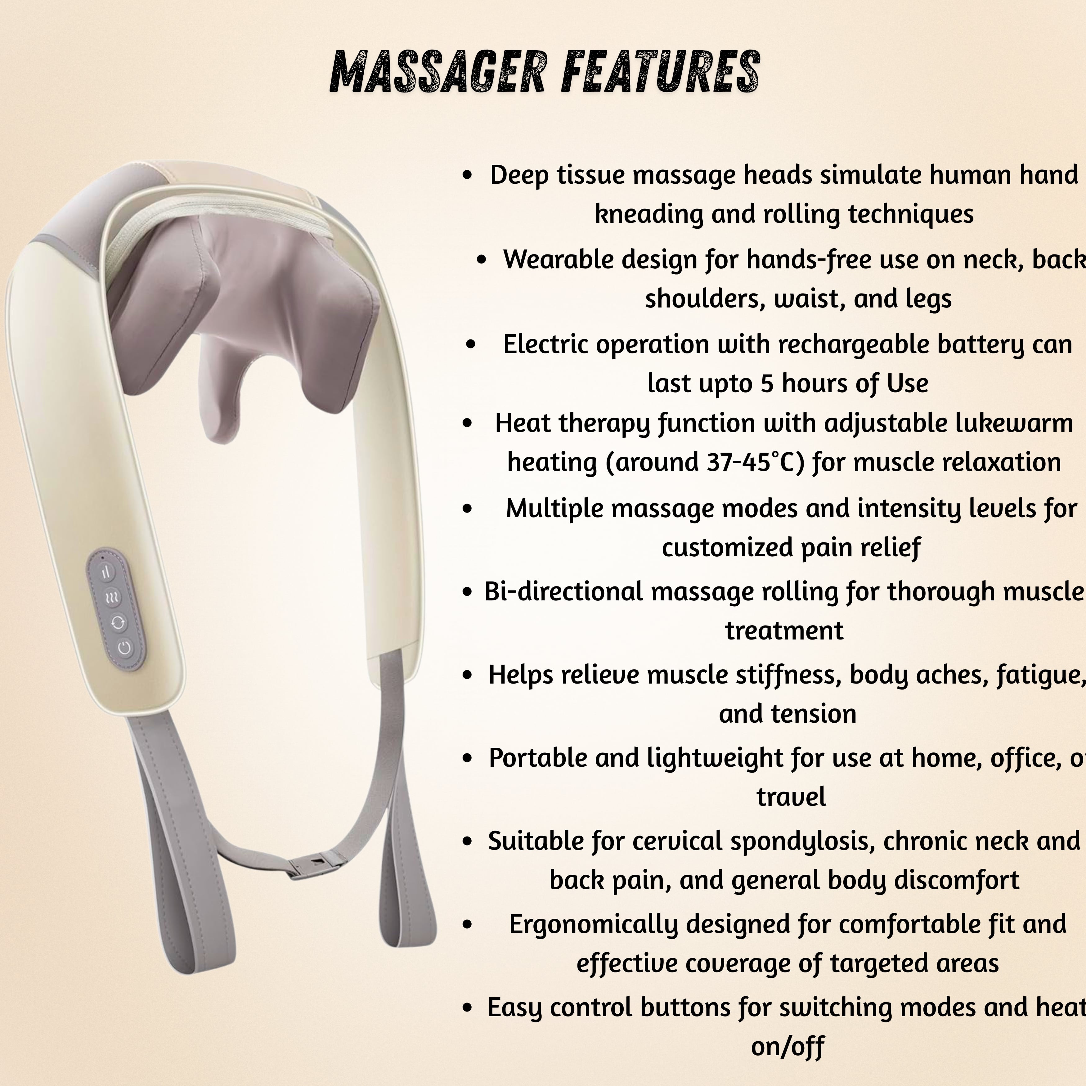 Neck Massager – Relaxation & Pain Relief Anytime, Anywhere, Soothe stiff muscles and relieve tension with this portable neck massager—perfect for home, office, or travel.