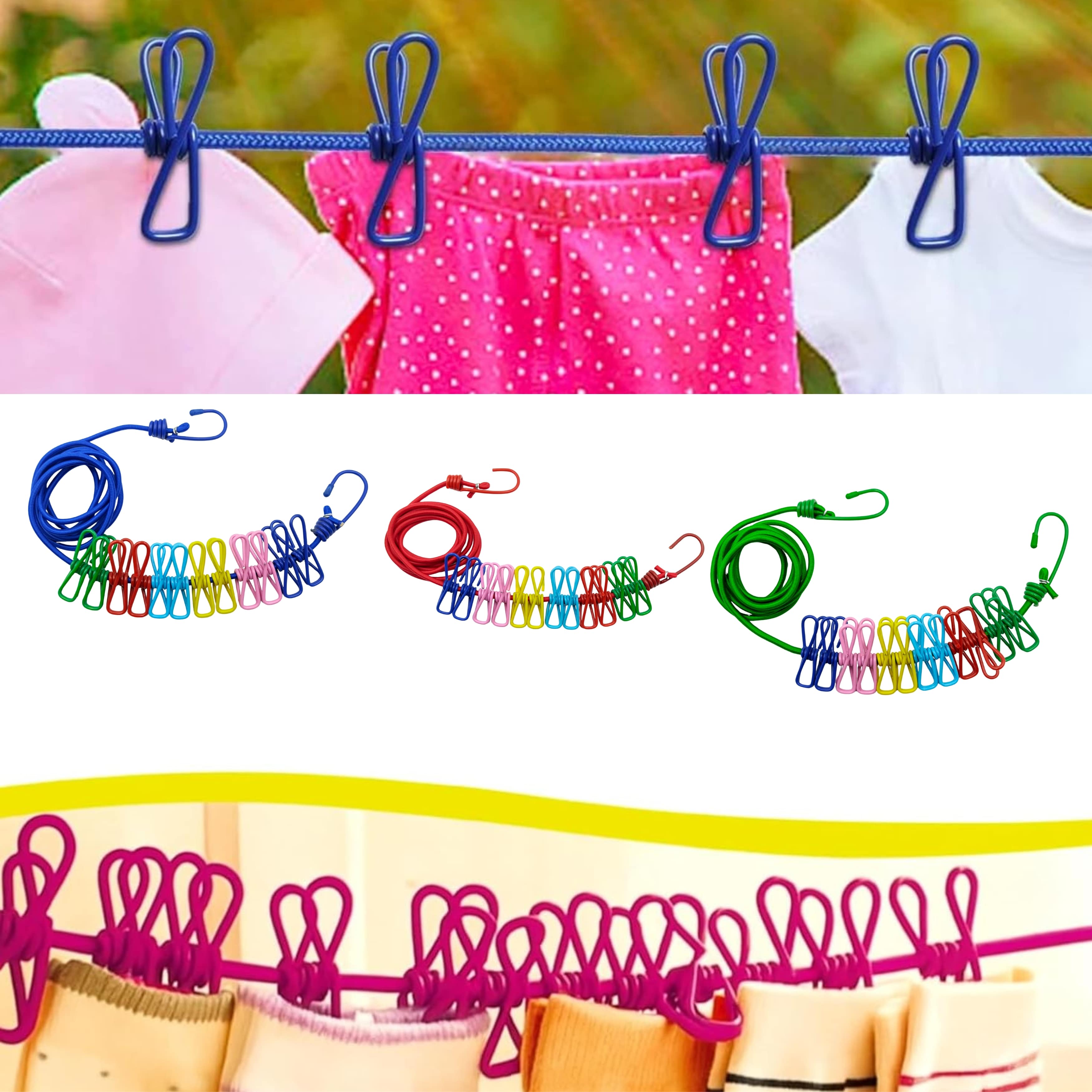 Clothes Drying Rope with Hooks – Sturdy & Space-Saving Laundry Solution