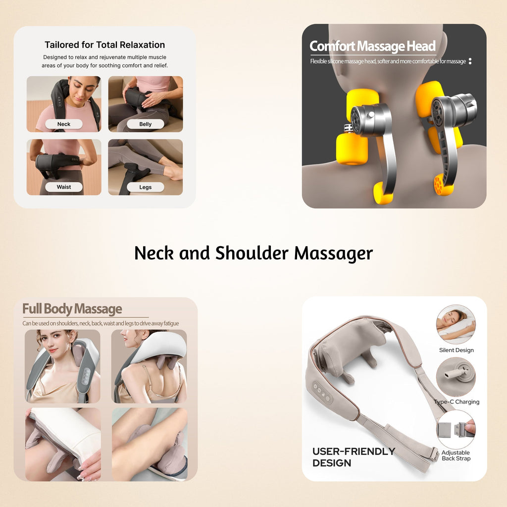 Neck Massager – Relaxation & Pain Relief Anytime, Anywhere, Soothe stiff muscles and relieve tension with this portable neck massager—perfect for home, office, or travel.