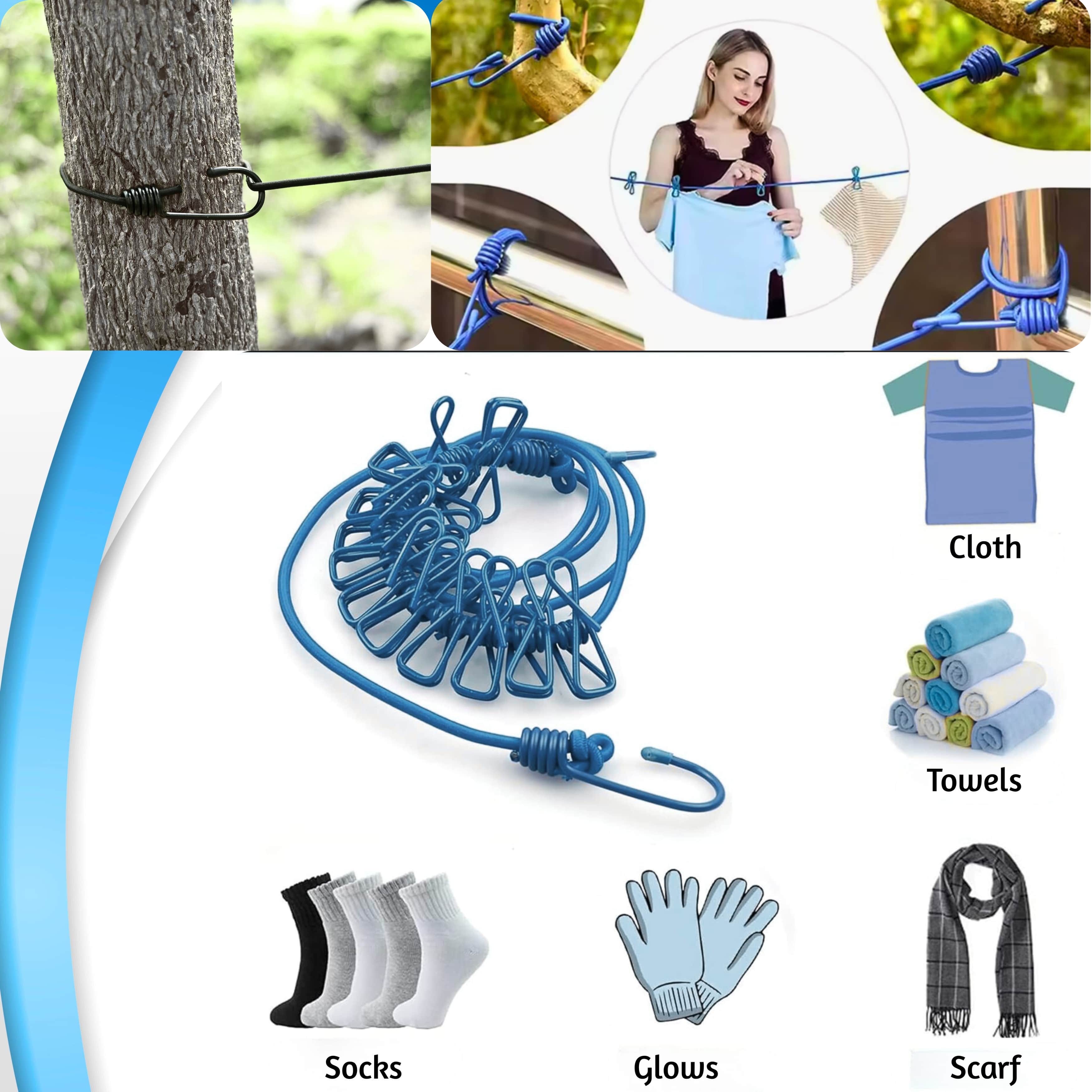 Clothes Drying Rope with Hooks – Sturdy & Space-Saving Laundry Solution