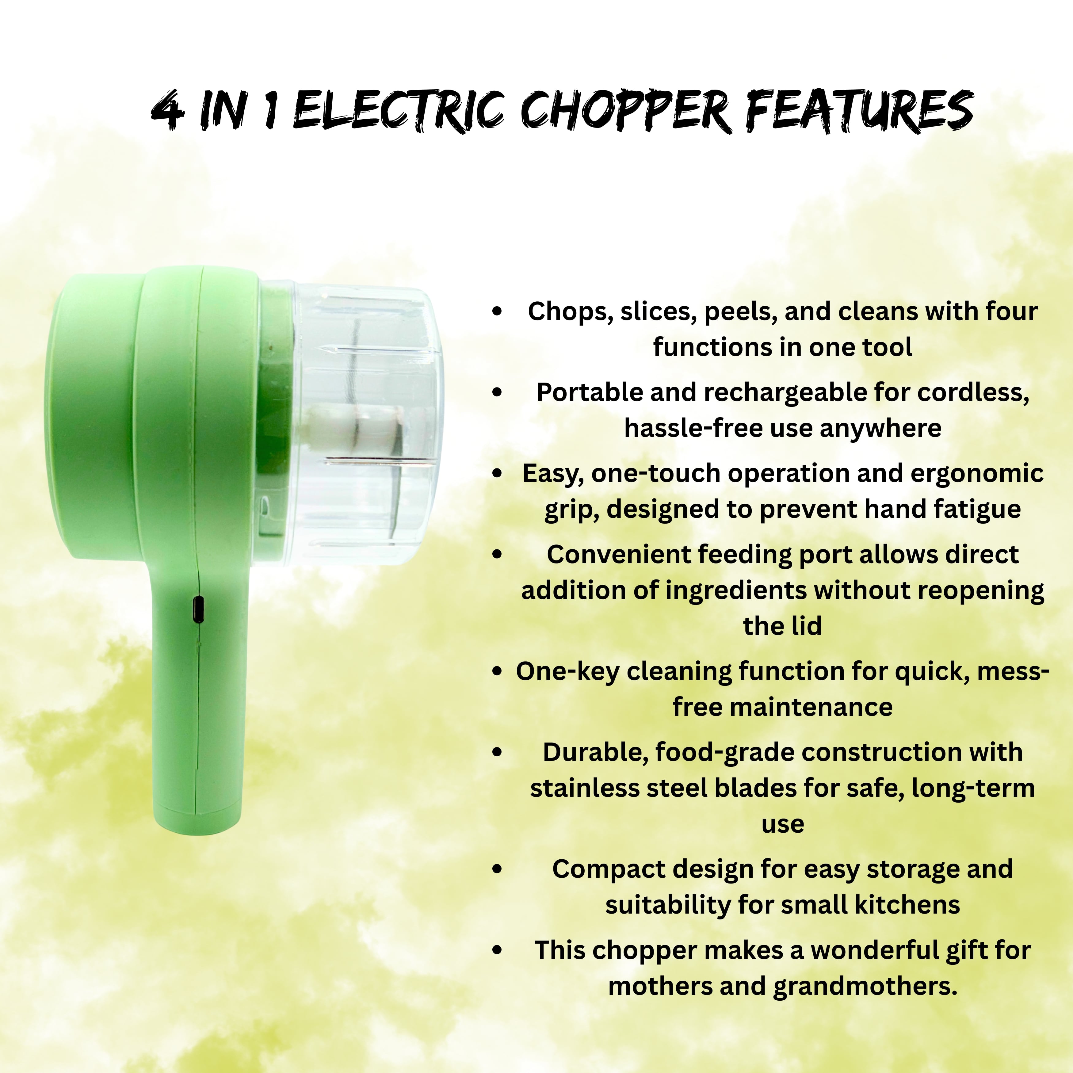 4-in-1 Vegetable Chopper – Quick & Easy Cooking - Chop, dice, slice, and grate your vegetables effortlessly