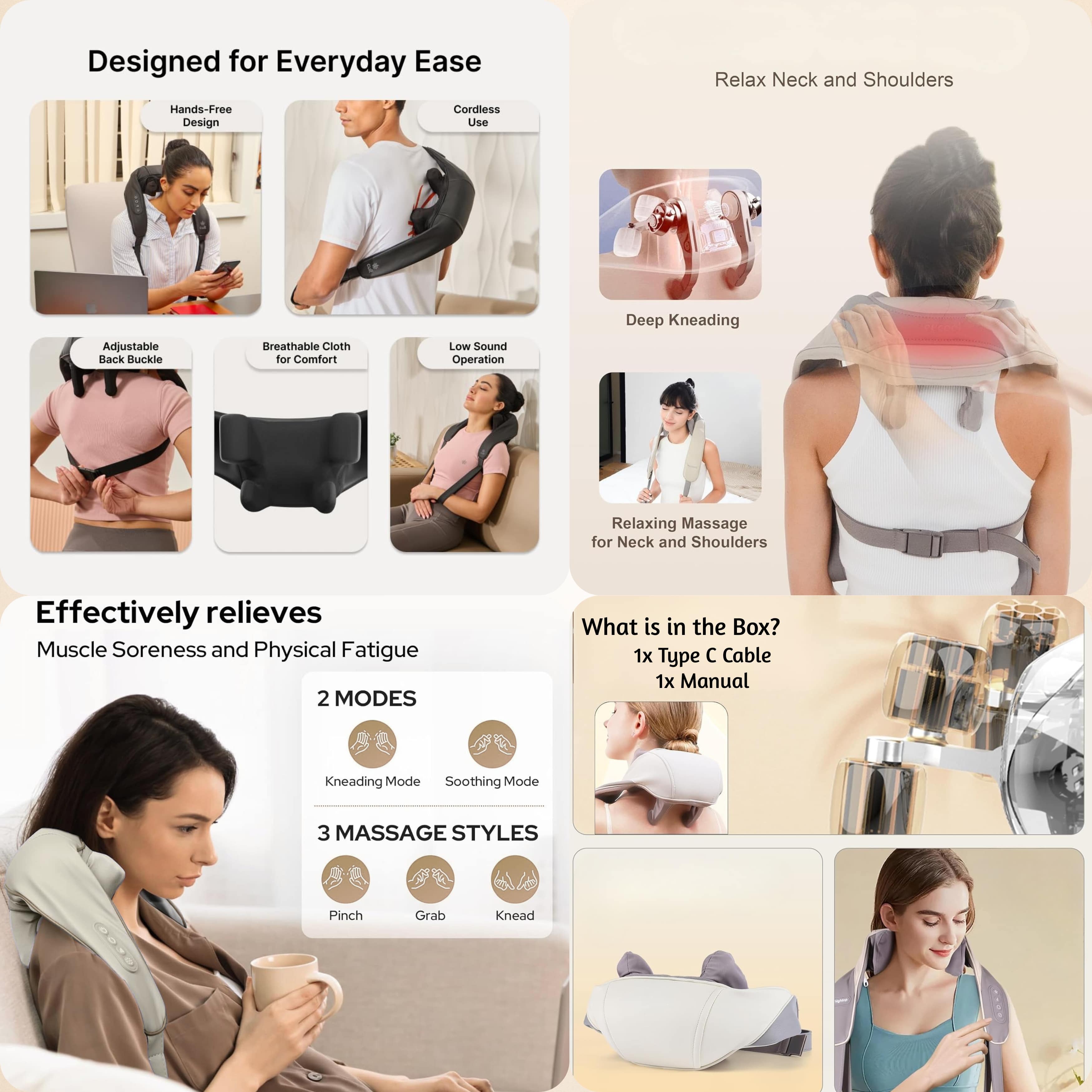 Neck Massager – Relaxation & Pain Relief Anytime, Anywhere, Soothe stiff muscles and relieve tension with this portable neck massager—perfect for home, office, or travel.